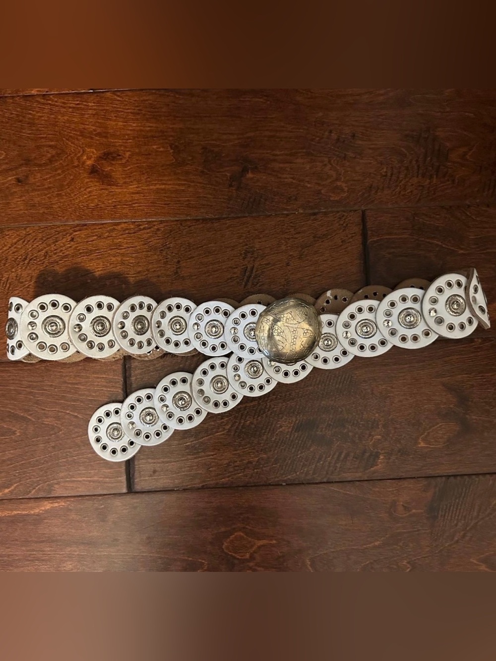 Free People White Western Concho Belt with Silver Buckle